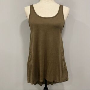 EILEEN FISHER PS Hi-Lo Silk Cotton Olive Green Lagenlook Tunic Tank Oversized*